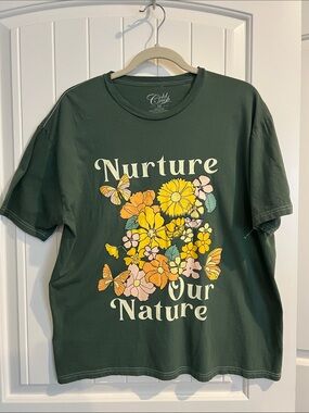 Cold Crush Forest Green 'Nurture Our Nature' Floral Tee